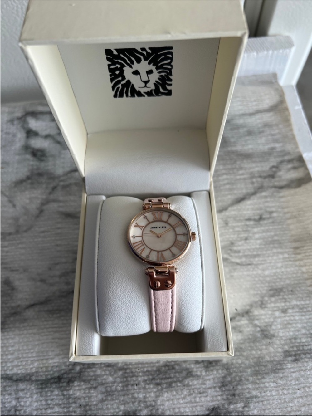 Anne Klein Rose Gold-Tone Watch with Pink Leather Strap